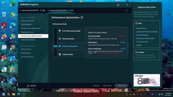 Samsung Magician Full Performance vs Standard mode & Power Saving settings, M.2 SSD not detected