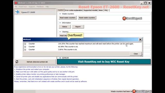 Reset Epson ET-2600 printer - Waste Ink Counter - by WIC Reset Tool смотреть онлайн