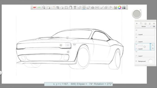 Simple Automotive Sketch - 2015 SRT Challenger Hellcat (Part 1) смотреть онлайн