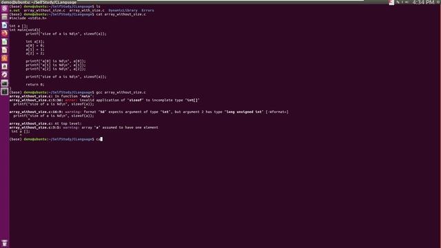 c , pointer incomplete type , error invalid application of 'sizeof' to incomplete type 'int' смотреть онлайн