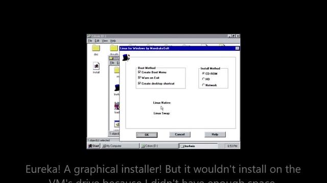 Trying to Double Boot Linux Mandrake 7 and Windows 95 смотреть онлайн