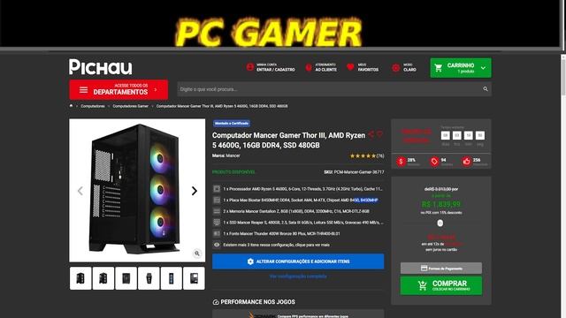 Computador Mancer Gamer Thor III, AMD Ryzen 5 4600G, 16GB DDR4, SSD 480GB смотреть онлайн
