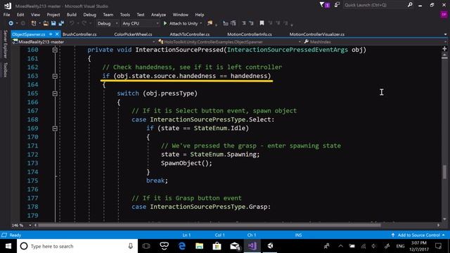Windows Mixed Reality: Course 213 - Ch. 6 - Object spawning with Select input смотреть онлайн
