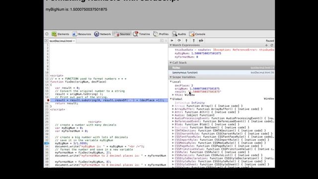 Debugging formatDec( ) function using Google Chrome Tools смотреть онлайн