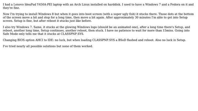 Windows Setup (and Boot) Stuck At Classpnp.sys