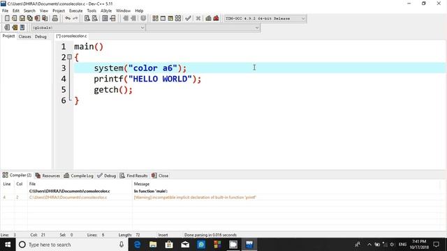 C program to change the colour of console window смотреть онлайн