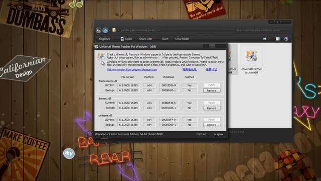 Parche de windows7 (x64-x86) para poner temas de terceros en windows7(seven) смотреть онлайн