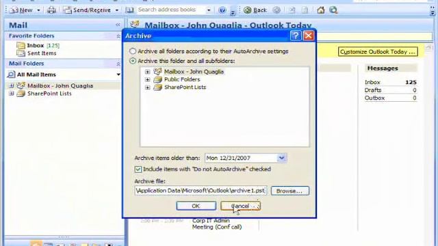 How to Archive your Mail on Outlook 2007. смотреть онлайн