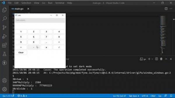 Calculator Demo  Source Code - Fyne GUI Golang tutorial 39