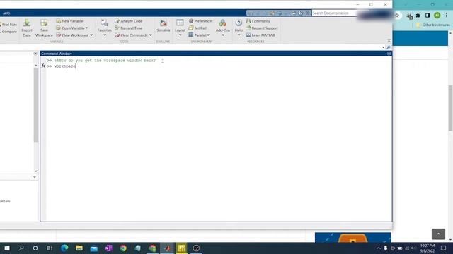 How to get workspace back in MATLAB. смотреть онлайн