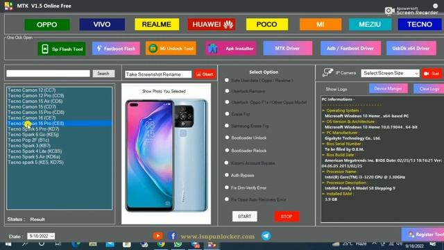 Lsnp Unlocker MTK Tool V1.5 User With All Functions Auth Bypass, Bootloader Unlock L Relock Mobile