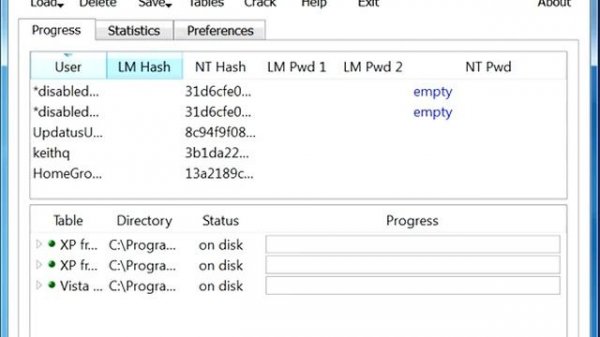 Ophcrack with Windows 7