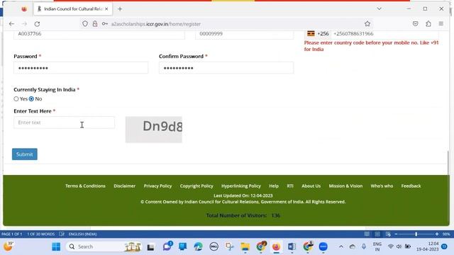 Filling ICCR scholarship online application Form 2023 смотреть онлайн