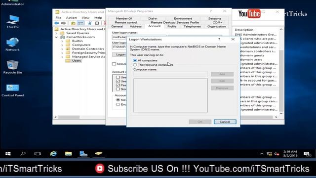 Restrict Logon to Specific Computer In Active Directory - Windows Server 2016 смотреть онлайн