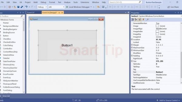 (button.text) c++ cli windows forms visual studio code