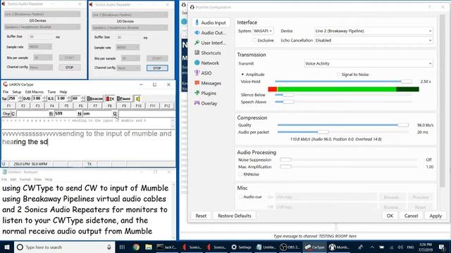 QSO CW Over Mumble VoiceChat - Using CWType, Breakaway Pipelines & SonicsAudioRepeater On Windows 1