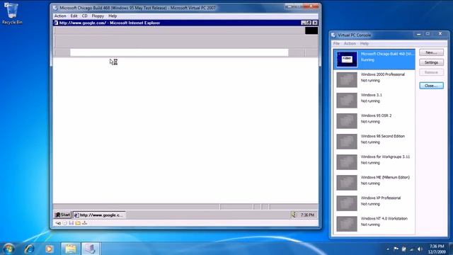 Microsoft Chicago Build 468 (Windows 95 May Test Release) in Virtual PC 2007 смотреть онлайн