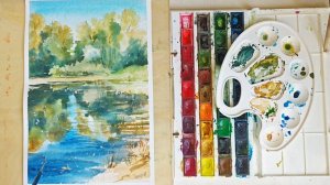 Осенний пейзаж акварелью мастер-класс, поэтапное рисование с пояснениями.