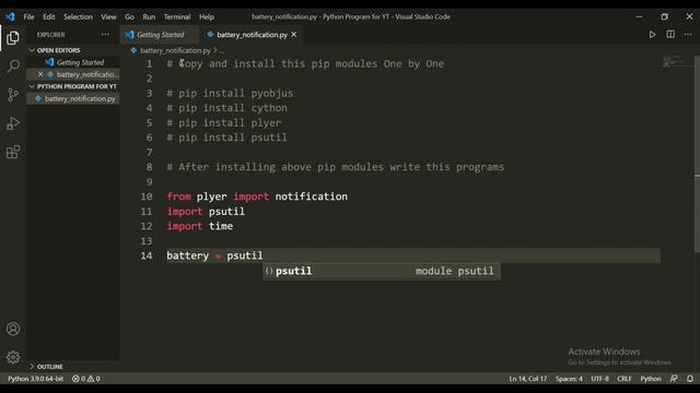 Python Program || How to create battery Notification program in Python🐍 смотреть онлайн