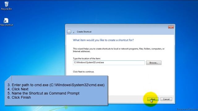 How to add Command Prompt (DOS) Shortcut to Windows 7 Desktop смотреть онлайн
