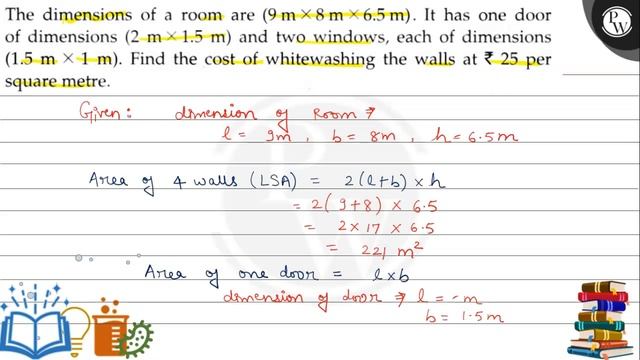 The dimensions of a room are (9  m× 8  m× 6.5  m). It has one door of dimensions (2  m× 1.5  m) a.. смотреть онлайн