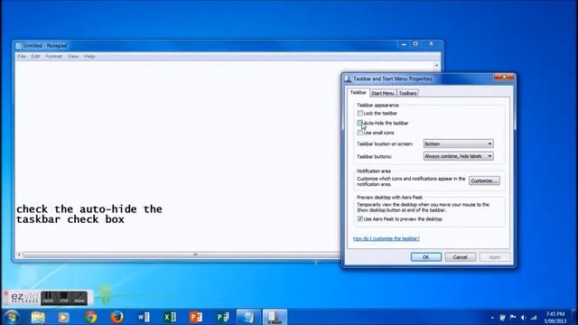 How to Hide the task-bar In windows 7 смотреть онлайн