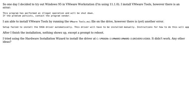 VMware SVGA driver on Windows 95 fails to install смотреть онлайн