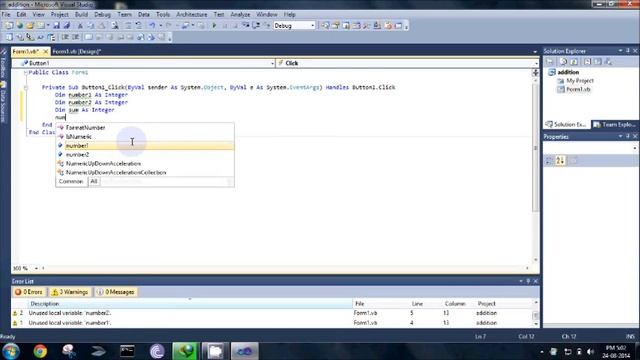 Addition of two numbers using vb.net (Visual Studio 2010) смотреть онлайн