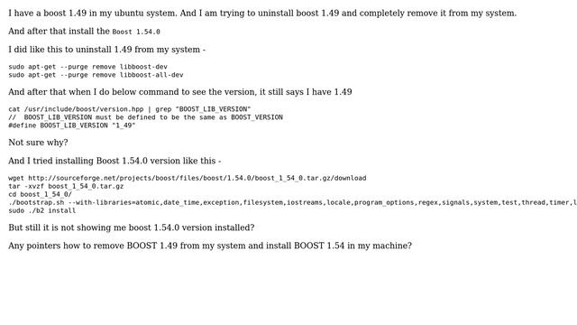 Ubuntu: How to uninstall BOOST 1.49 and install BOOST 1.54 in ubuntu? смотреть онлайн