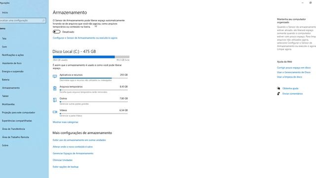 Como ativar o Sensor de Armazenamento do Windows 10 смотреть онлайн