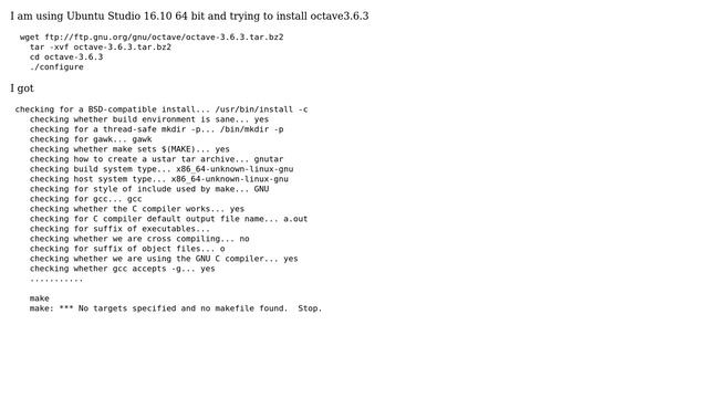 Ubuntu: Octave does not install: make: \*\*\* No targets specified and no makefile found. Stop смотреть онлайн