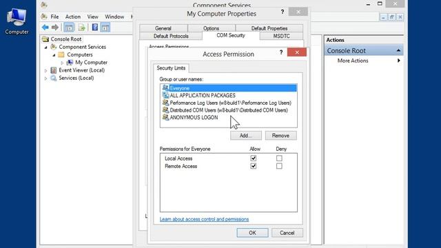Windows 8.0 Professional - Set Computer Wide Access Permissions using Component Services смотреть онлайн