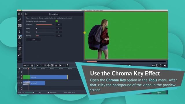 How to use Chroma Key effect | green screen (Movavi Video Editor 15) смотреть онлайн