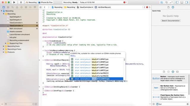 Record and play audio in iOS 9 | XCode 7 | Objective-C | AVAudioRecorder AVPlayer смотреть онлайн