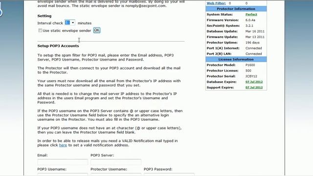 Protector UTM POP3 Configuration смотреть онлайн