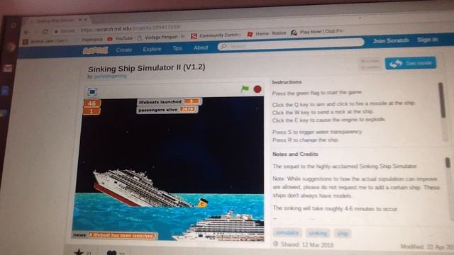 Sinking Ship Simulator on Scratch stop motion: Sinking the Costa Concordia! смотреть онлайн