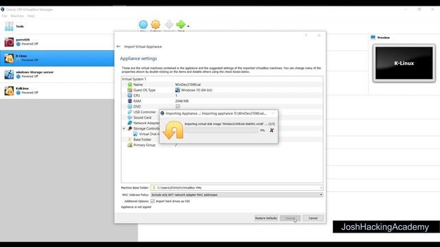 Installing Windows10 OVA file in Virutal Box #JoshHackingAcademy смотреть онлайн