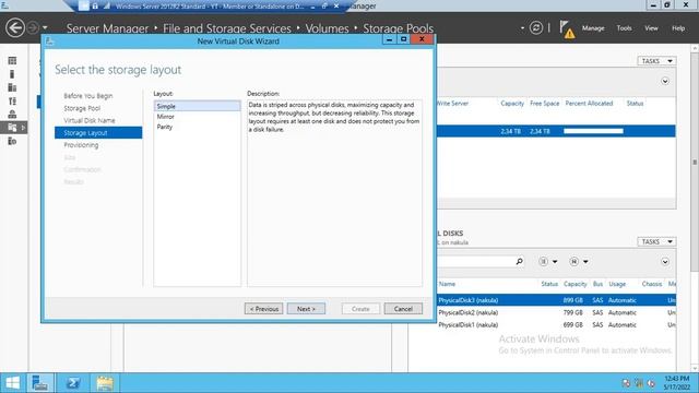 Membuat Storage Pool Storage Spaces Virtual Disk Volume Windows Server смотреть онлайн