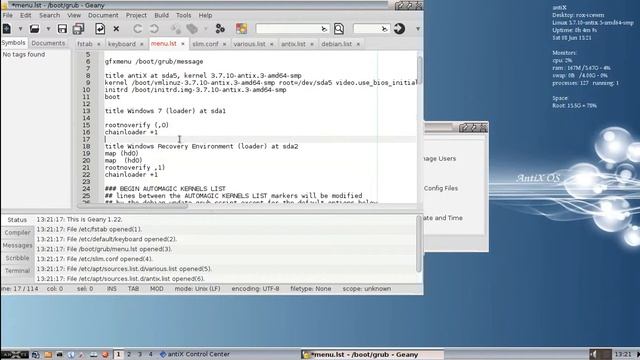 Antix 13 - Edit Boot Loader Menu for Windows Dual Boot смотреть онлайн