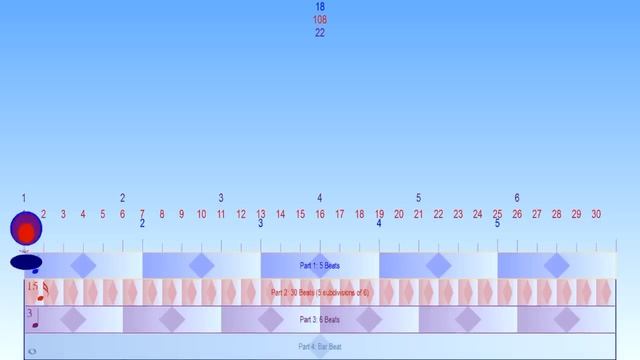 Polyrhythm (or cross rhythm) 6 : 5 with the measure split into 30 beats - with Bounce Metronome Pro смотреть онлайн