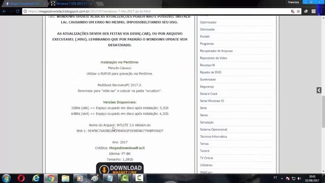 WINDOWS 7 SP1 LITE 3.0 PT BR 32 e 64 Bits (SITE ATUALIZADO) 10/2020 смотреть онлайн