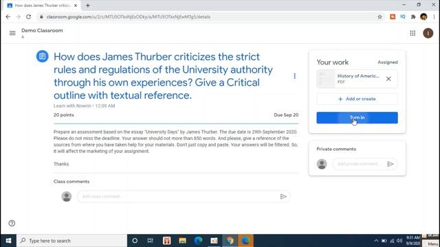 How to submit assignment in Google Classroom tutorial | Homework | Presentation смотреть онлайн