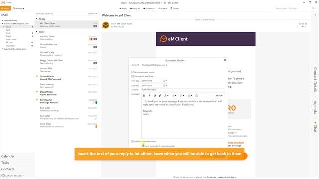 Automatic replies and Out-of-office in eM Client смотреть онлайн