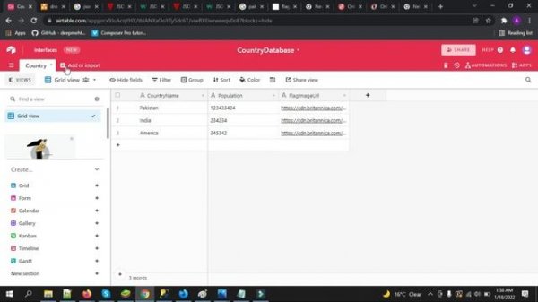 AppGyver - Country App - Setting up Airtable ( Database and API) - Lesson 29