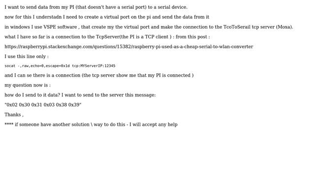 Raspberry Pi: send data from a virtual serial port to a tcp server смотреть онлайн