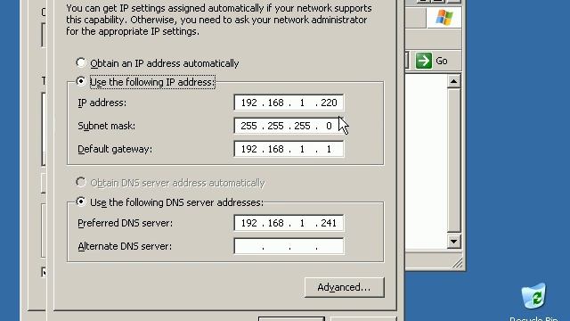 Configuring IP Settings - Windows Server 2003