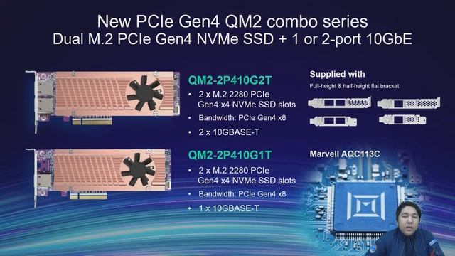 QM2-2P410GxT Series: Dual-Port QM2 PCIe Cards with M.2 2280 NVMe SSD Slots & 10GbE Ports for NAS/PC смотреть онлайн