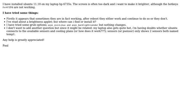 HP 6735s Brightness hotkey problem; where is brightness panel? смотреть онлайн