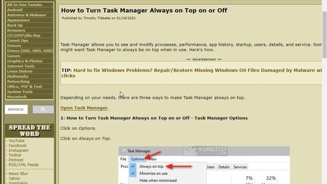 How to Turn Task Manager Always on Top on or Off смотреть онлайн