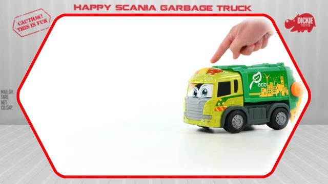 Мусоровоз Dickie Хэппи. Скания, с контейнером, звуковыми и световыми эффектами смотреть онлайн